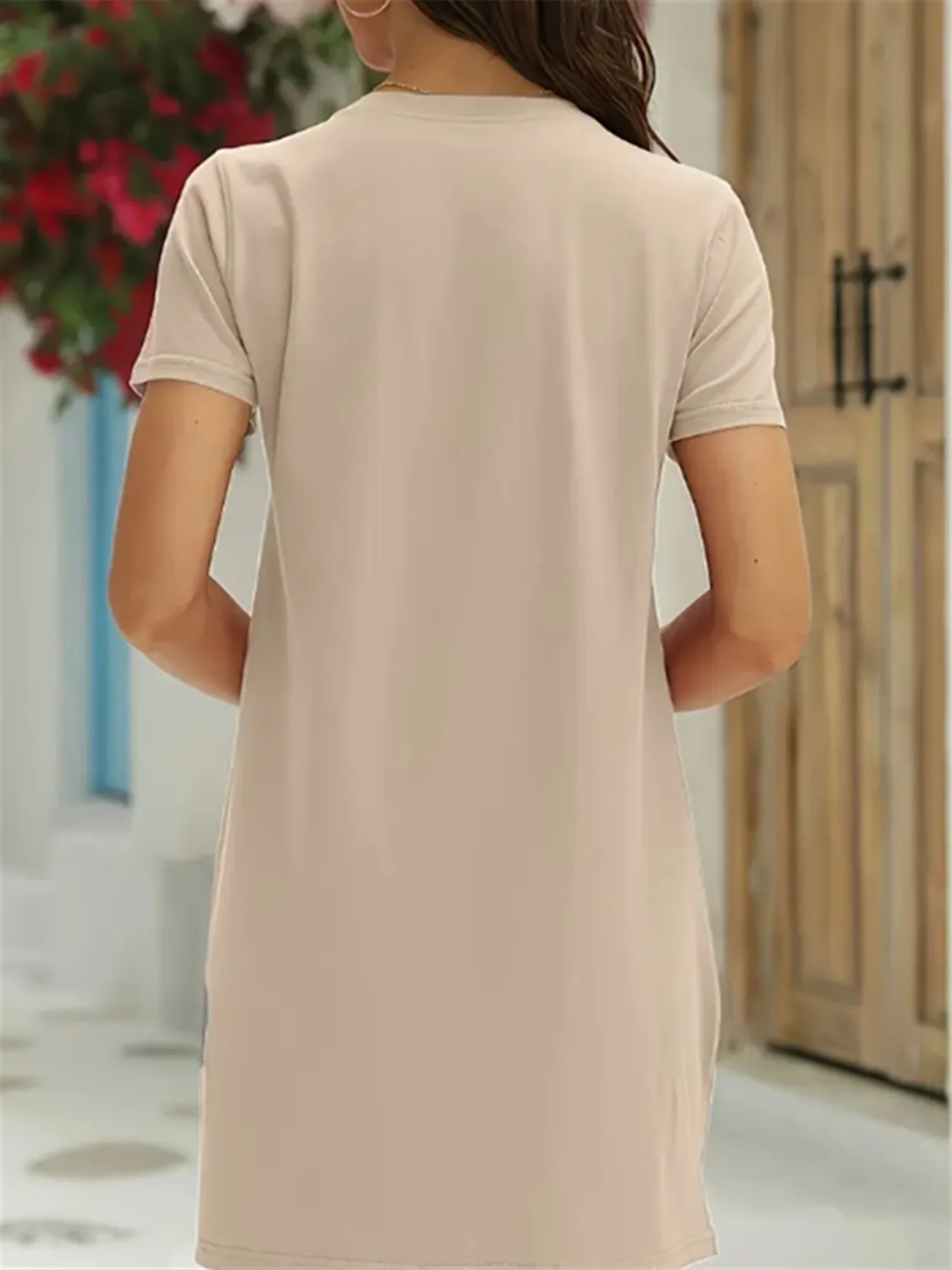 Women'S Casual Knit TShirt Dress with  Letter Print Crew Neck Short Sleeve Fashionable Top Black with Colorful Flag Design