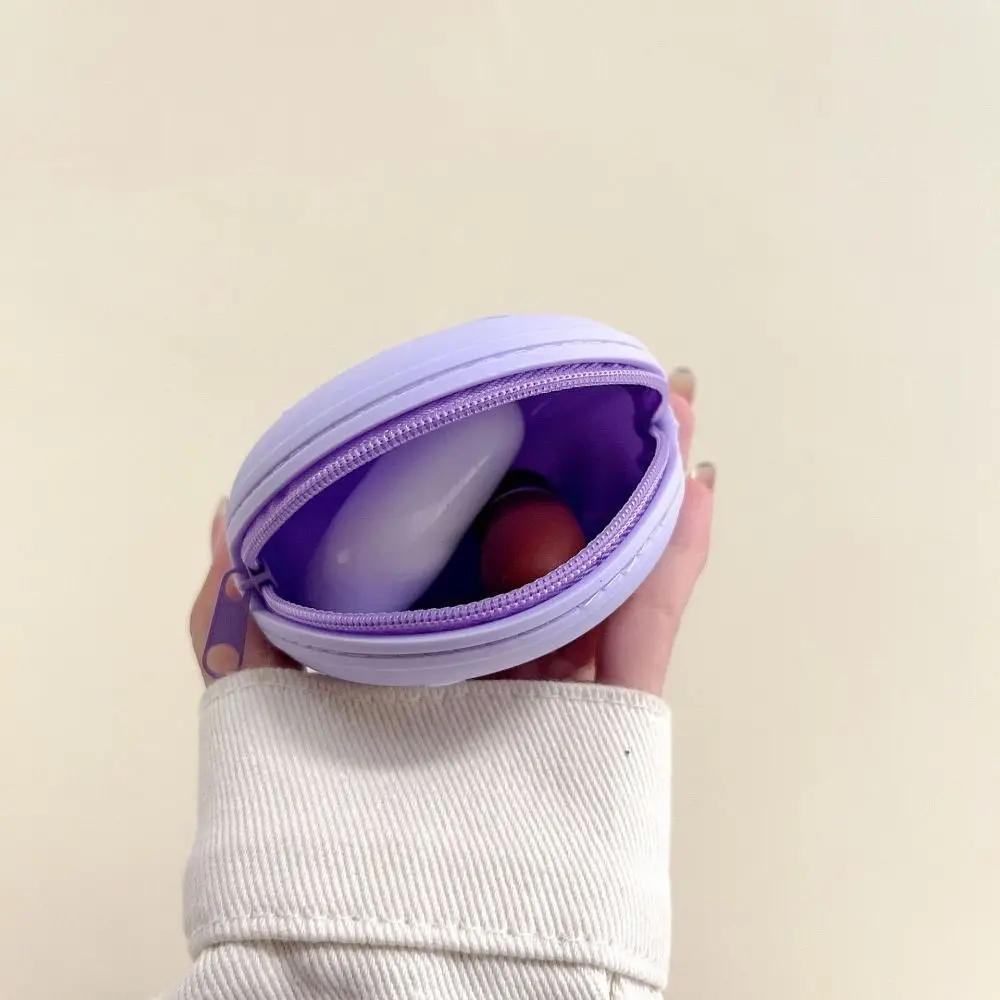 Circular Silicone Round Coin Purse Solid Color With Wrist Rope Earphone Storage Bag Key Storage Bag Star Small Item Bag Male