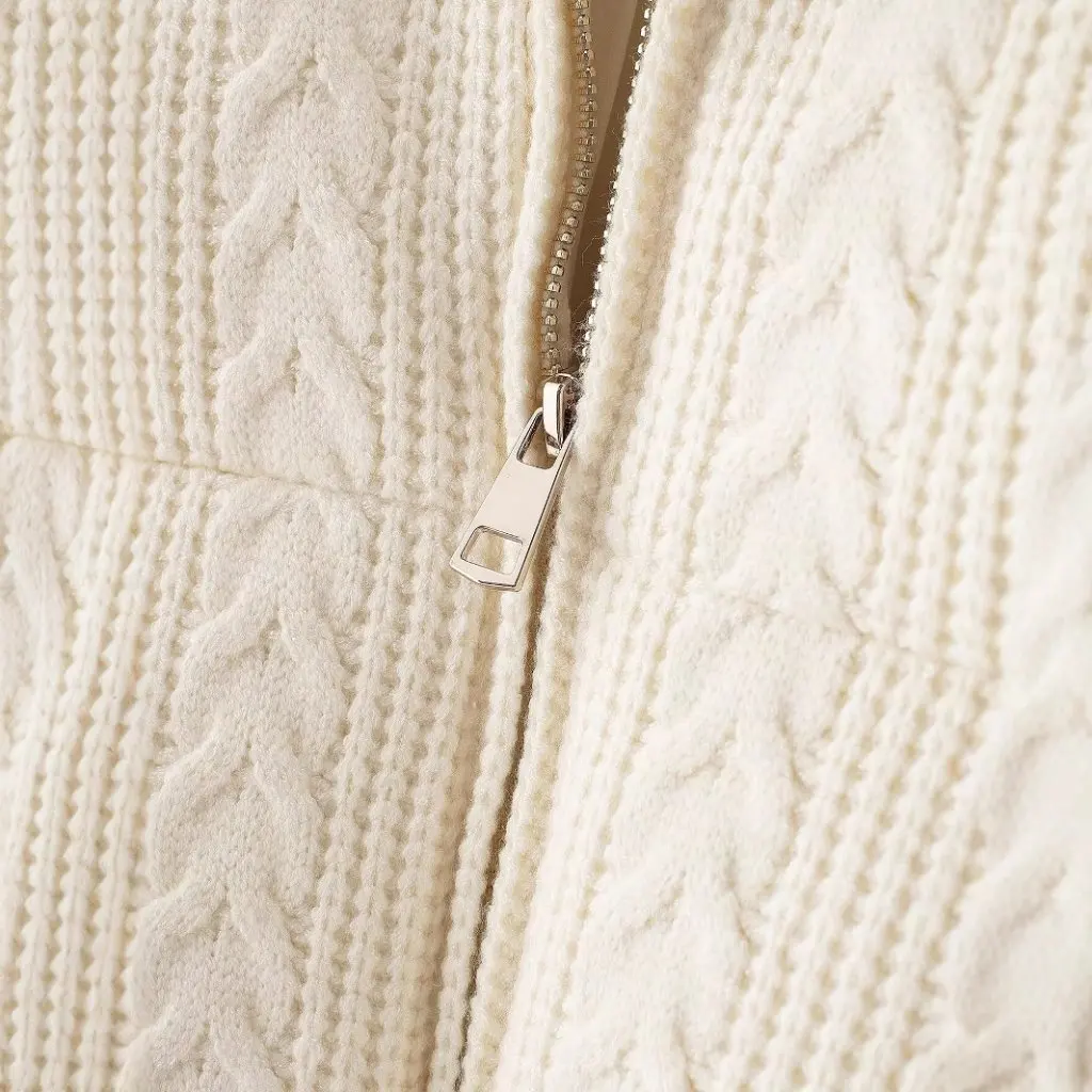 เสื้อแจ็คเก็ตบุผ้าฝ้ายหนานุ่มสำหรับฤดูหนาว คอตั้ง กันลม สีขาว ถักลายขนมปัง สำหรับผู้หญิง แฟชั่นเสื้อคลุม