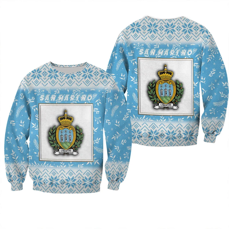 La Repubblica Di San Marino الشعار الوطني العلم طباعة ثلاثية الأبعاد الرجال Crewneck بلوزات طويلة الأكمام موضة ملابس رائعة رياضية