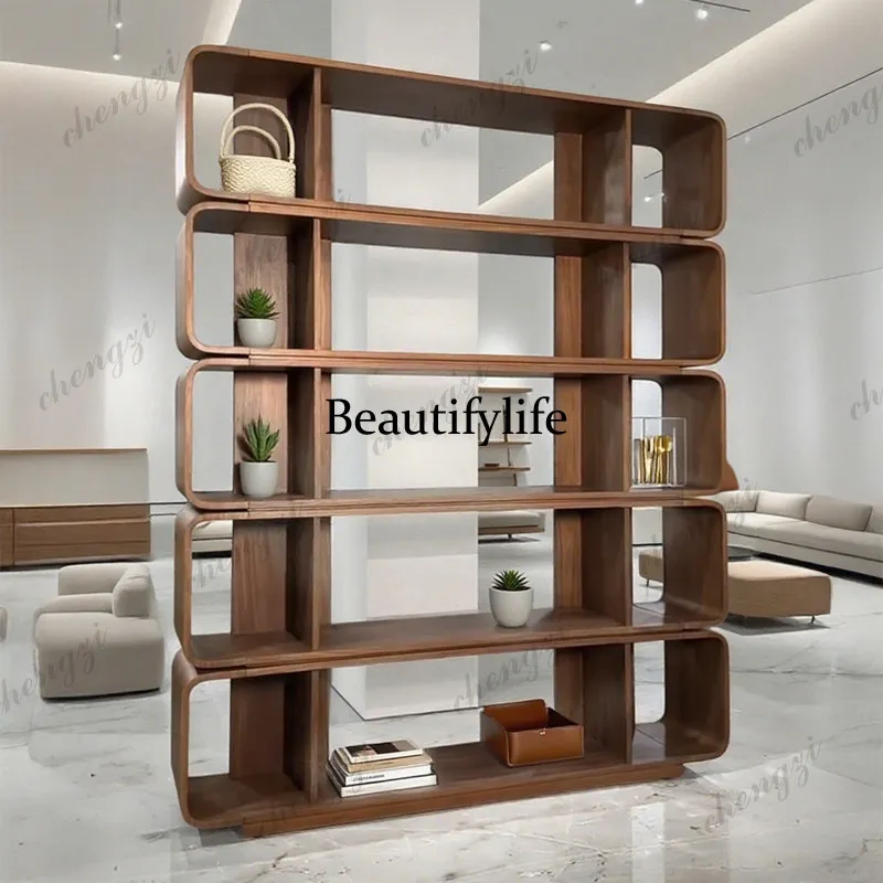 Italian light luxury solid wood bookcase multi-layer solid wood shelf study shelf storage cabinet minimalist jewelry cabinet
