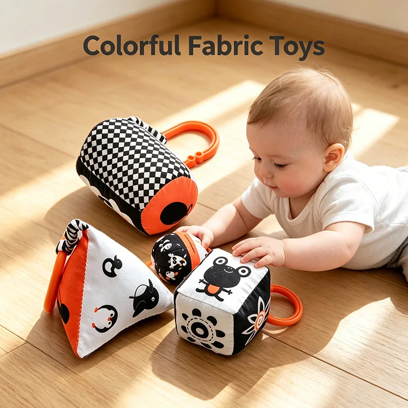 Black White Baby Sensory Rattle Toys Montessori Early Educational Toy 0-12 Months Infant Soft Fabric Hanging Rattles