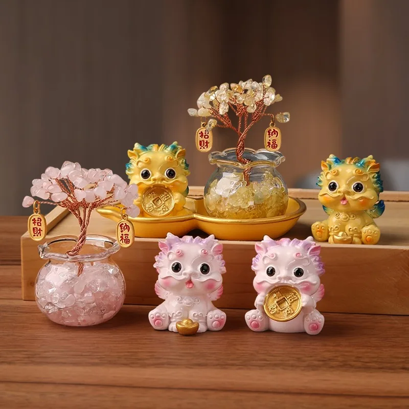 Citrine Crystal Money Tree Lucky Pixiu Gourd Base Feng Shui Wealth Fortune Ornament Home Living Room