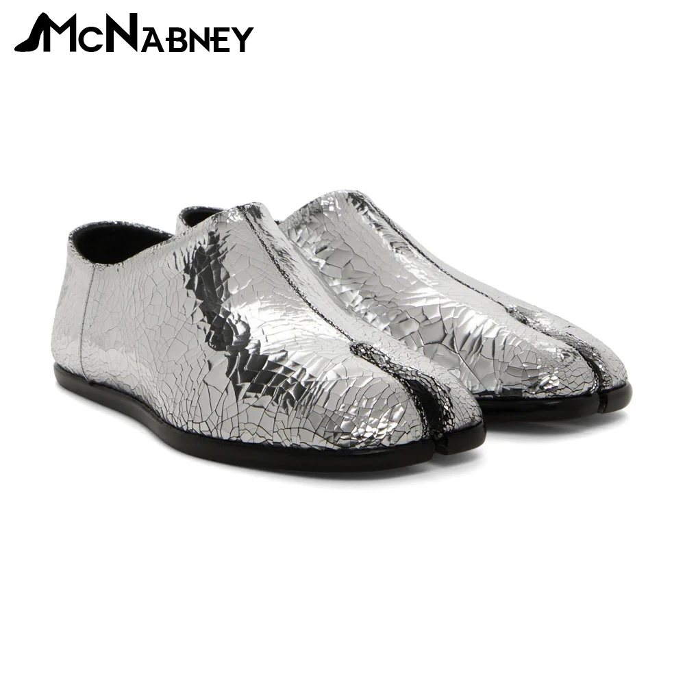 

Men's Leather Tabi Shoes Luxury Fashion Flats Round Toe Slip On Casual Shoes Sequin Solid Color Genuine Cow Leather Men's Shoes