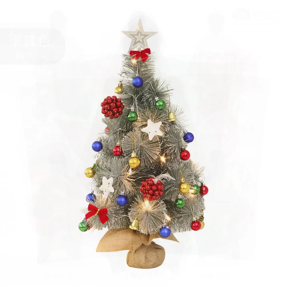 

60cm Mini Pine Needle Christmas Tree Set with LED Lights for Home Window Desktop Ornament White Needle Christmas Decoration