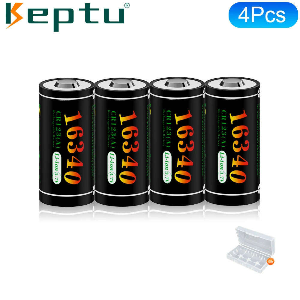 KEPTU 4Pcs 3.7V Li-ion 16340 Rechargeable Battery 700mAh RCR123A for LED Flashlight