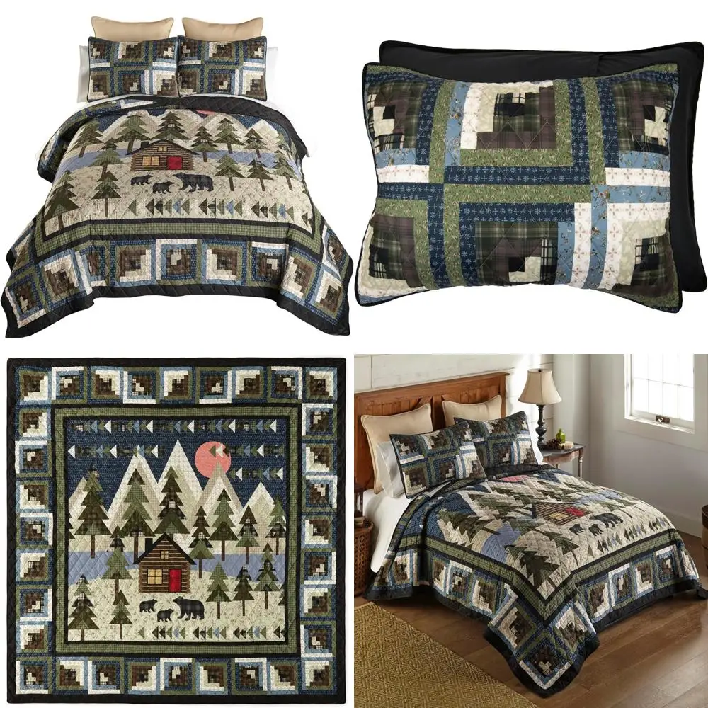 طقم لحاف خفيف الوزن على طراز لودج لسرير كينج - 3 قطع مع لحاف وسادتين، تصميم فورست هيل #1