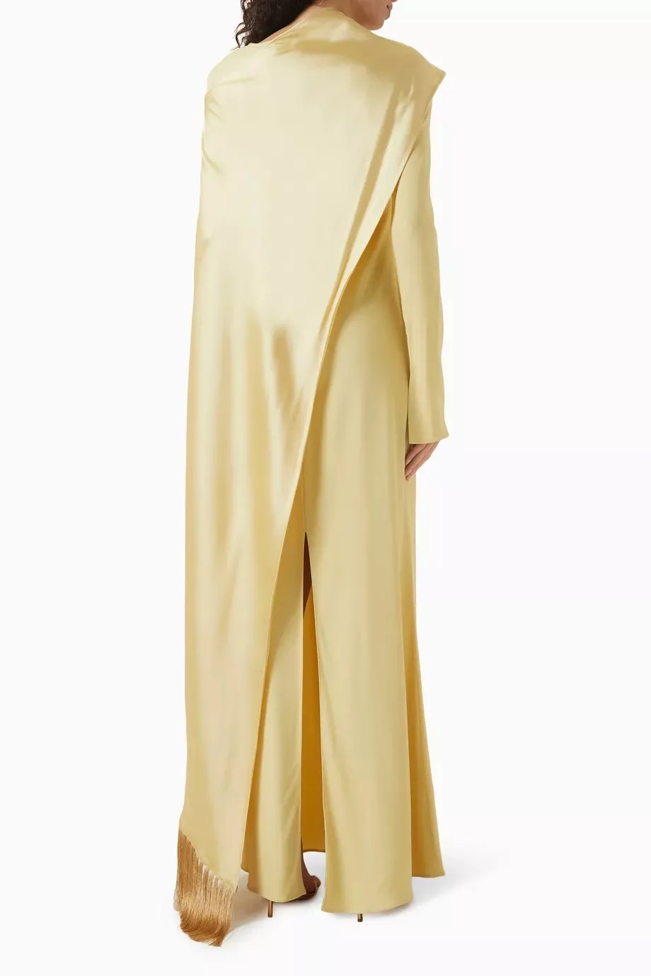 ミライエロー長袖ショールプロムドレス、バックスリット入り、カスタムメイドフォーマルイブニングシースドレス、フロア丈、Oネック、vestidos de gala 2025