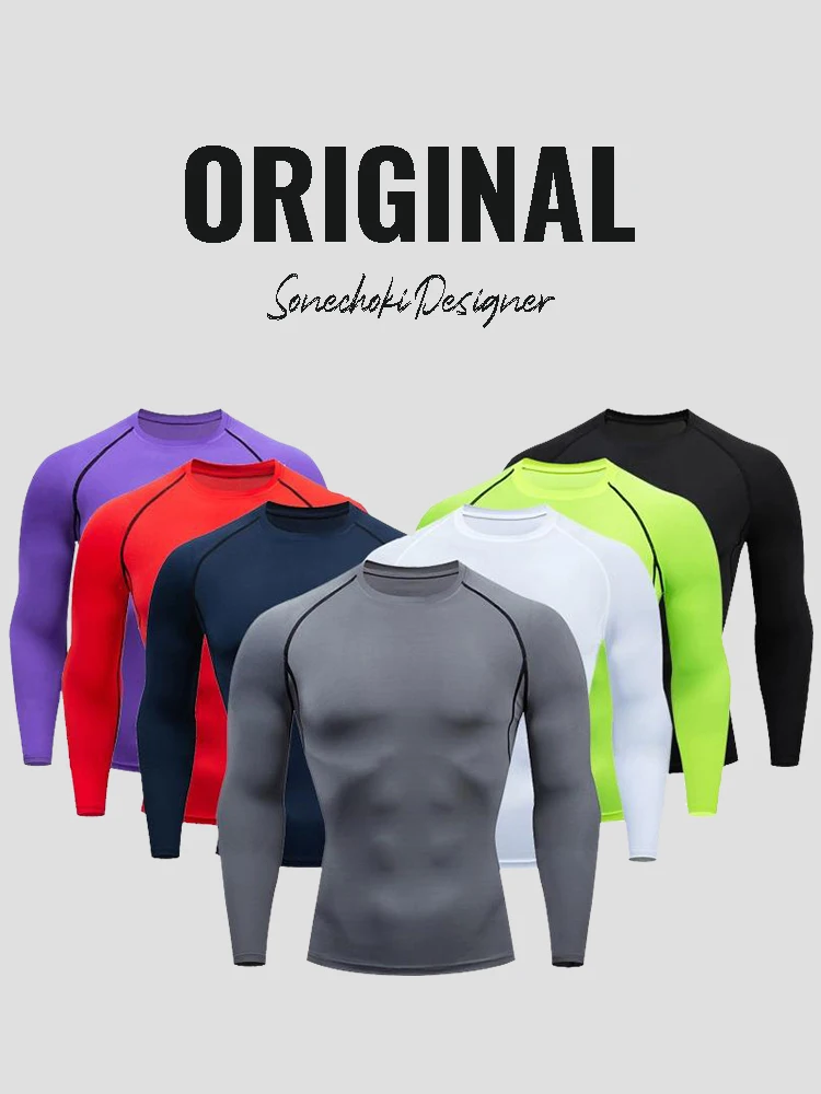 Kompressionsshirt für Herren, einfarbig, Dry Fit, langärmelig, Sportbekleidung für Herren, Fitness-Kleidung, Laufen, Fitness-T-Shirt, Training, Workout, Muskel-Top