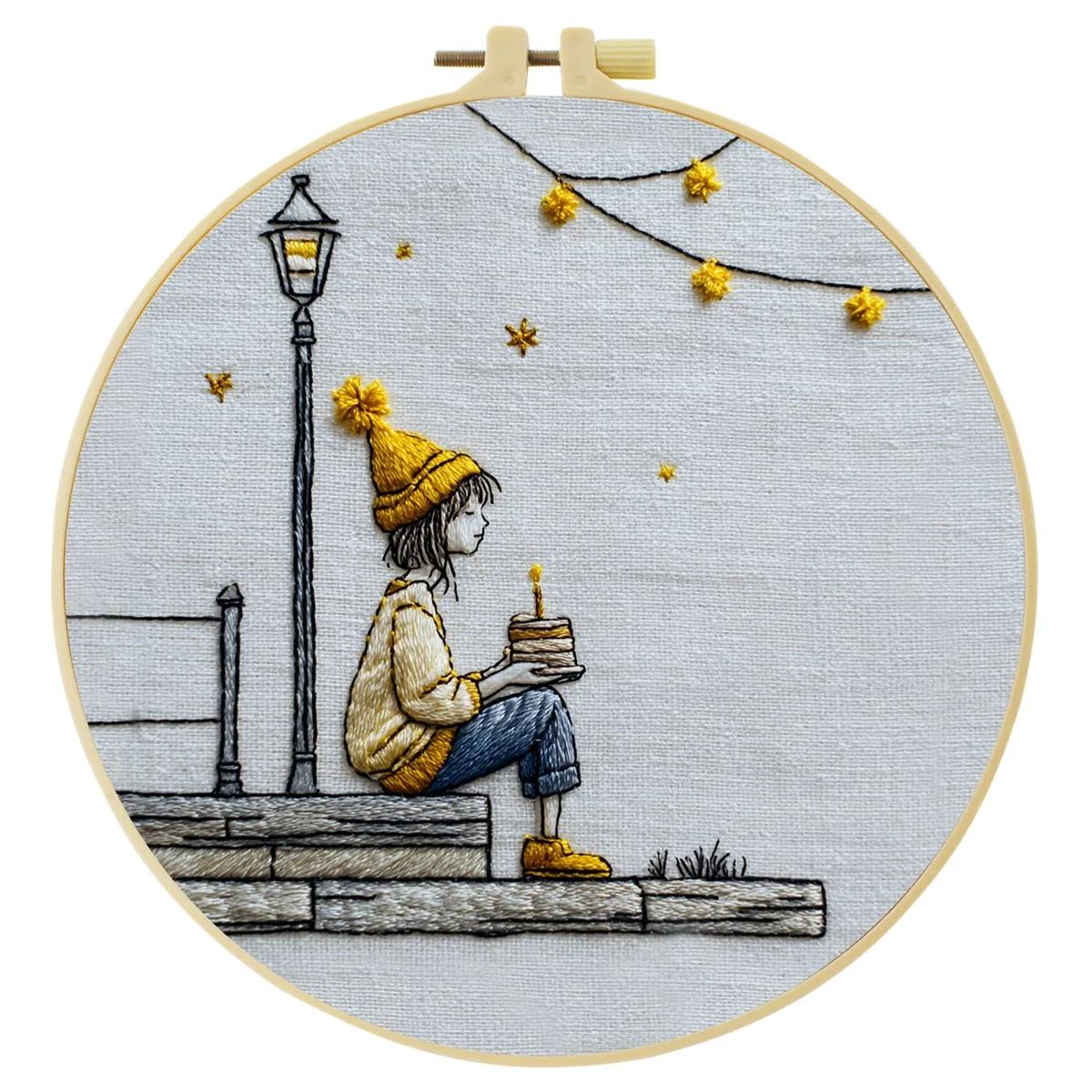 1 Stück 20X20CM/15X15CM 7,87/6,3 Zoll Herbst, Das Mädchen Stickerei Starter-Kit DIY-Kit DIY-Stickerei-Set Handarbeiten Nähkunst – Detail 4
