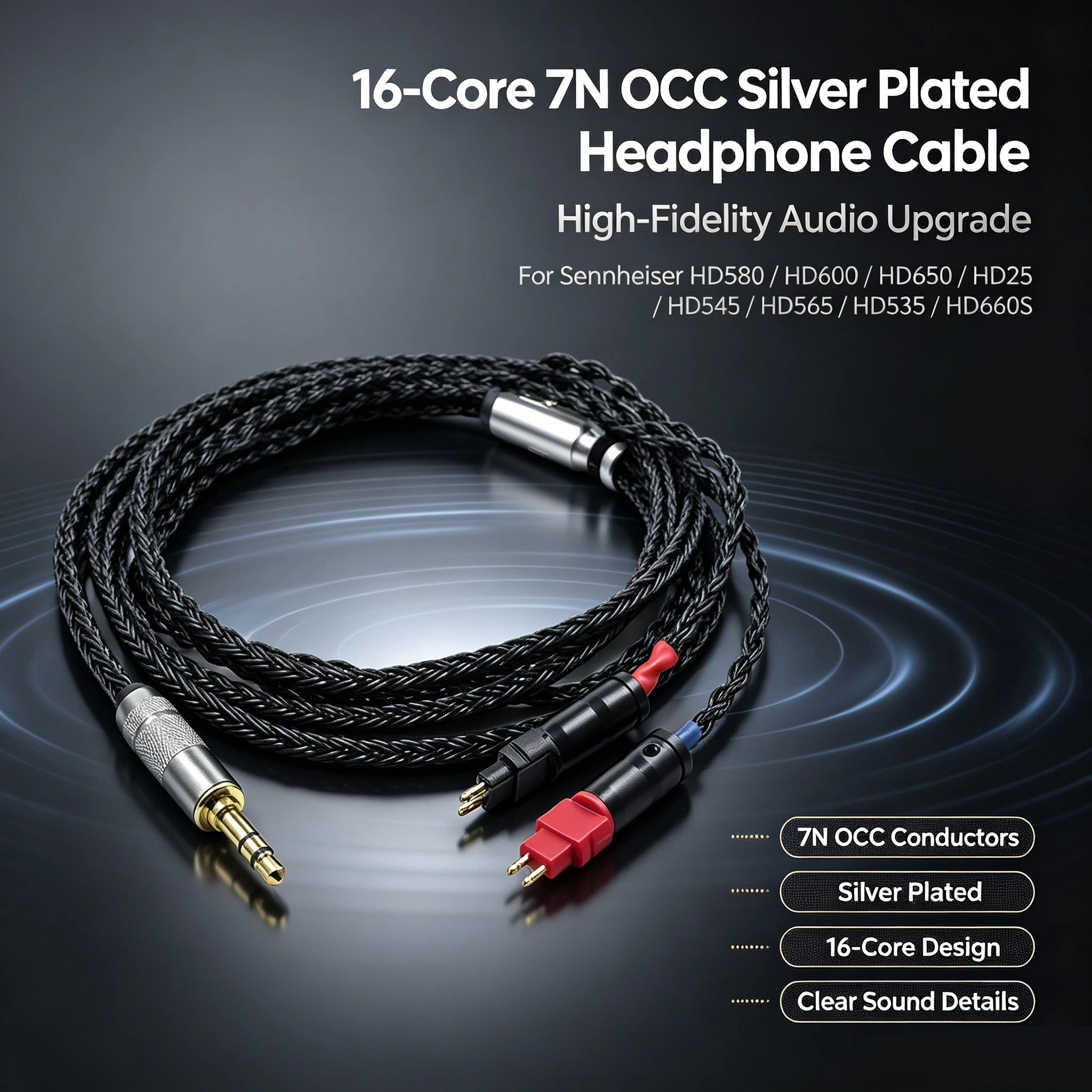 16 Core Silver Plated 3.5 mm 2.5mm XLR 4.4 Earphone Cable For Sennheiser hd xx x HD580 HD600 HD650 HD25 hd545 hd565 hd535 HD660S