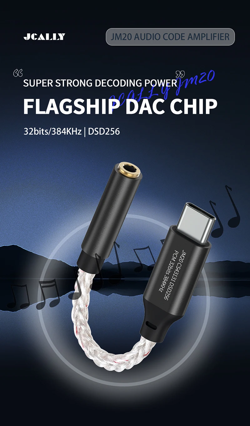 JCALLY JM20 Max CS43131 Typ C auf 3,5 mm HiFi DAC JM20 Digitale Audiodekodierung USB C Kopfhörer AMP Adapter für Android iPhone 15 16 – Detail 2