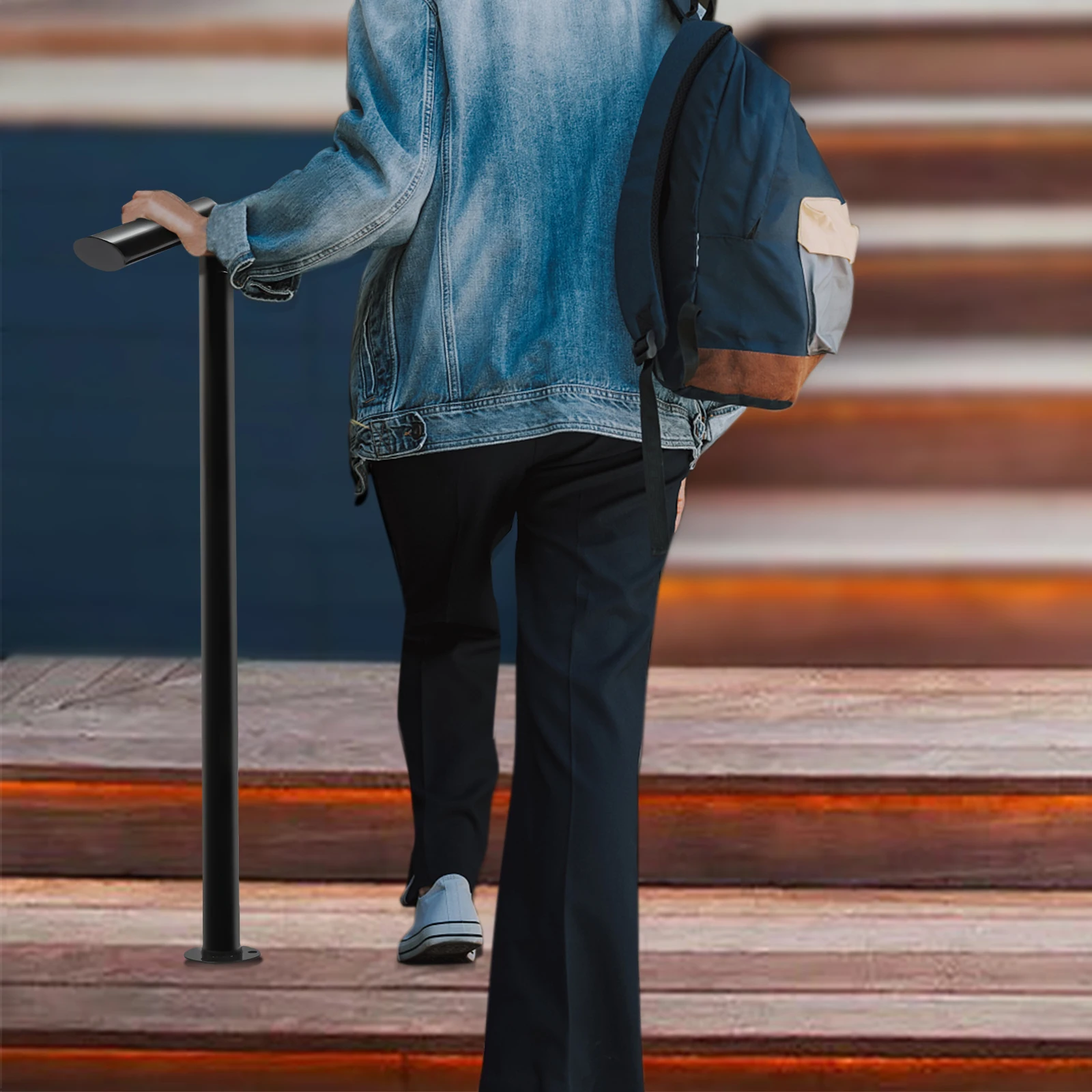 درابزين الخطوة السوداء، درابزين حديدي للدرج من خطوة واحدة، سلالم ذات قدرة تحمل 220 رطل، درابزين أنيق للخطوات #4