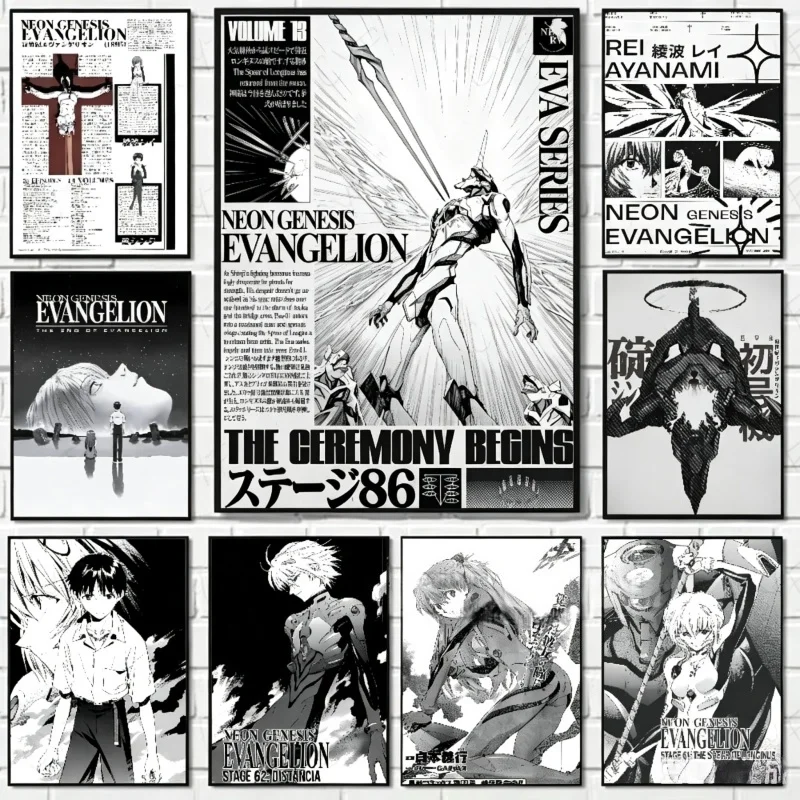 Neogenesis Evangelion, pintura decorativa sin marco, dibujo animado Retro HD, impresión de dibujos animados, decoración de la habitación, póster, lienzo, mural, regalo