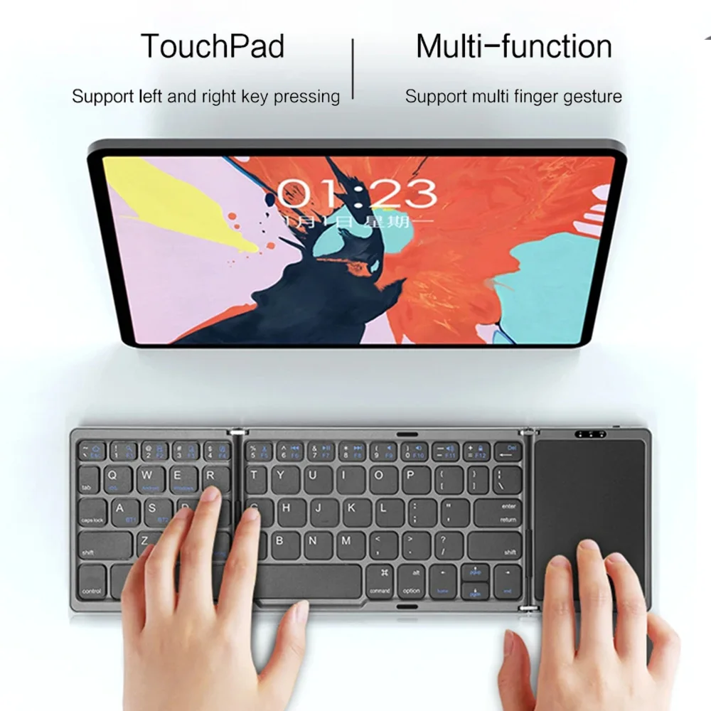 MRSVI Portable Mini Folding Wireless Bluetooth Keyboard B089T Wireless Foldable Touchpad Keypad for IOS Android iPad Tablet,PC