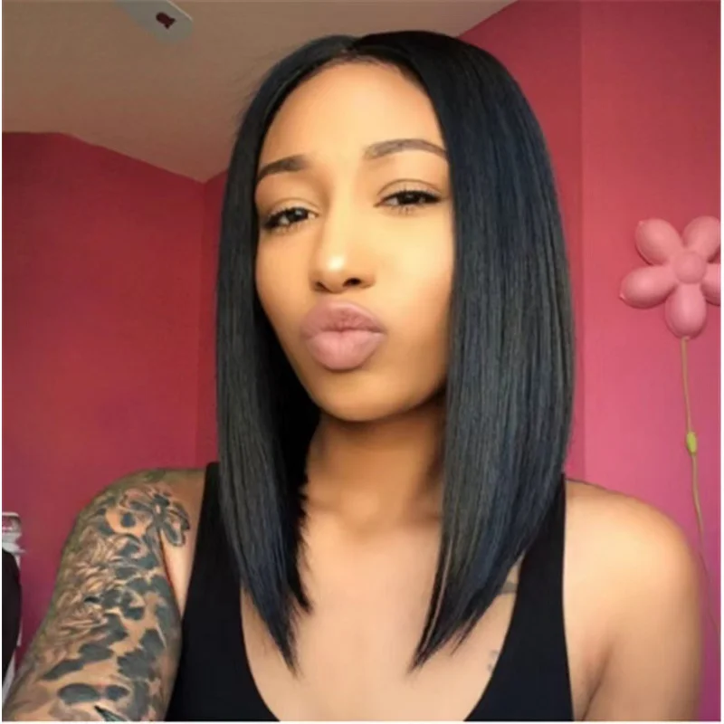 

New European and American Style Women's Middle Part WigboboMedium Length Straight Hair Synthetic Bob Wig