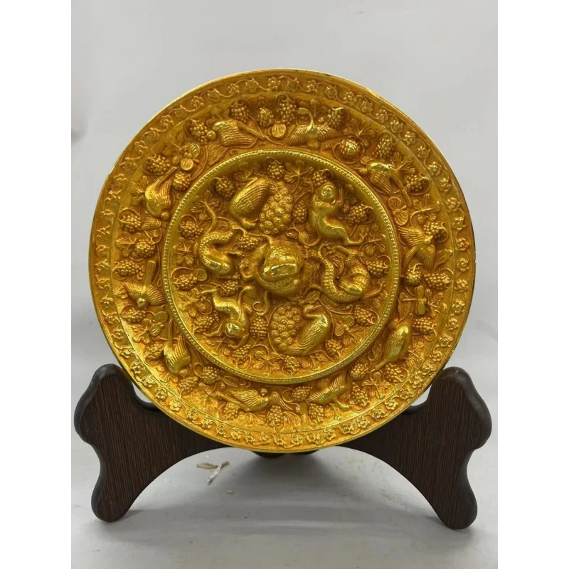Adorno de espejo de bronce dorado macizo, patina viejo picante, condición perfecta, diseño elegante, largo 16 ancho 16alto1