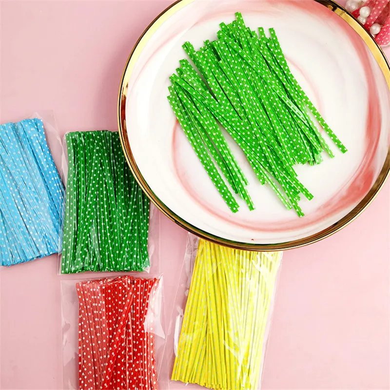 100Pcs 9cm Wire Metallic Twist Ties For Cello Candy Bag Steel Baking Packaging Ligation Lollipop Dessert Sealing  Tie
