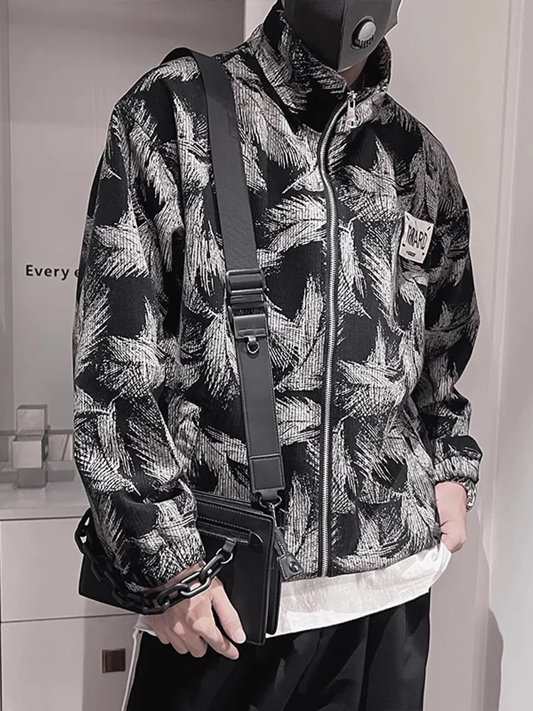 

Мужская куртка с принтом и воротником-стойкой, весенне-осенняя, модная, из смесового хлопка и полиэстера, ветрозащитная, свободного кроя, верхняя одежда