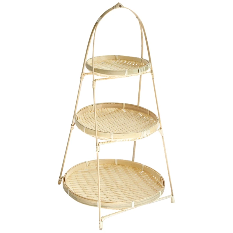 

Baskets Tier Rack Fruit Bread Food Storage Kitchen Decorate Round Plate Stand Container Storage Rack Three Layers