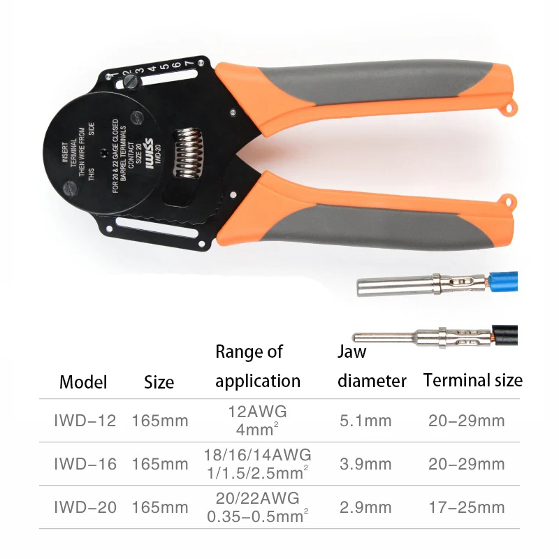 Imagem -03 - Ferramenta Mão Crimper para Deutsch Connector Dtdtm Terminal Dtp w2 Alicatadores 18 Awg 16 Awg 14 Awg 1pc Iwd12 Crimper 16 Awg 20 Awg O50