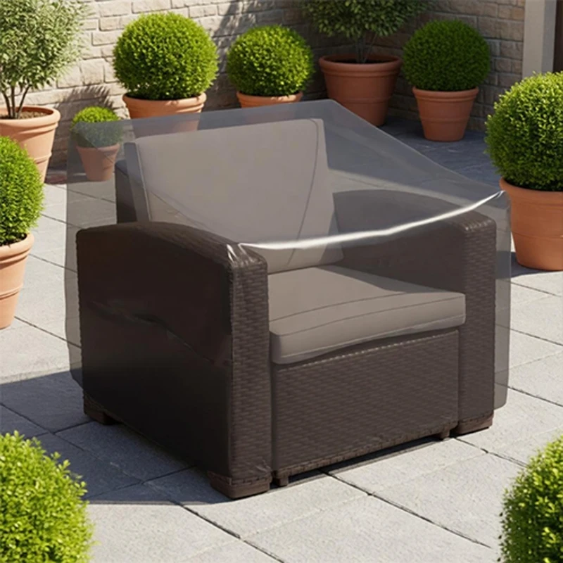 Outdoor Armchair Cover 210D Black Fabric Single Chair Slipcover with Broad Chair Drape, Approx 39.76 x 35 x 33 In, Porch B03E