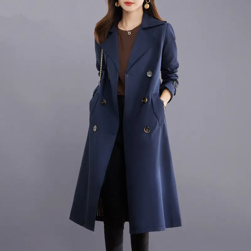 

Весенне-осеннее женское пальто средней длины с длинными рукавами, элегантная ветровка для повседневной носки, модная верхняя одежда