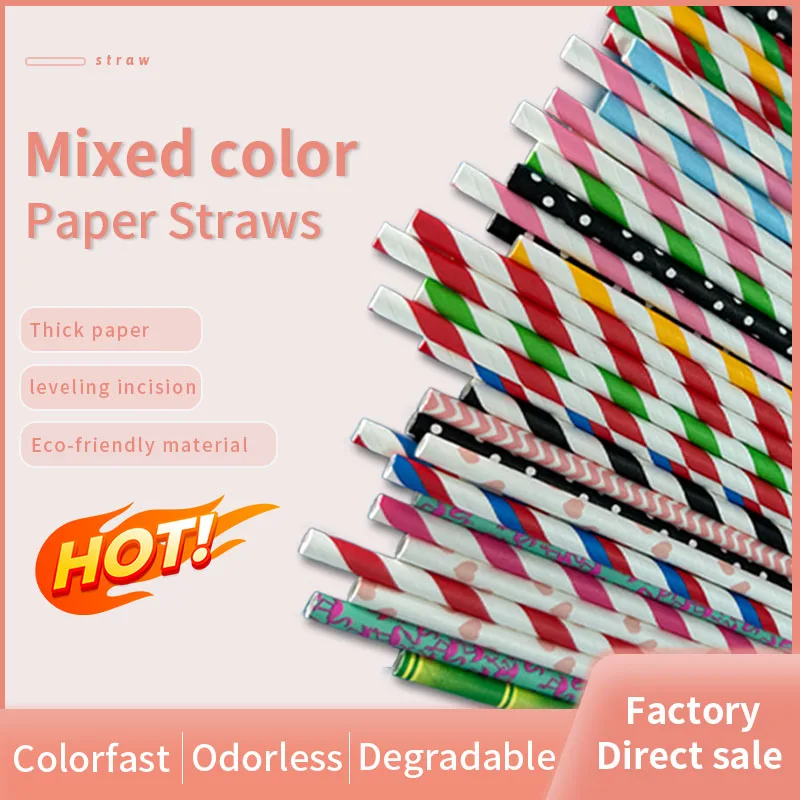 

6*197MM Mixed Color Individually Wrapped Biodegradable Paper Straws Bulk for Party, Birthday, Mixed Drinks, Weddings--5000 Pcs