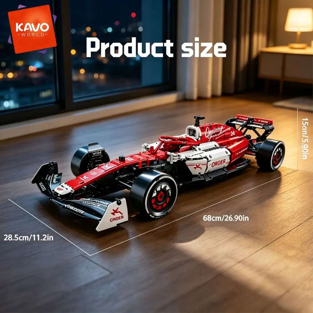 KAVOWORLD Formula Red And White Super Sports Car Building Blocks Vehicle Model Kit, 1:8 Scale 1768pcs Race Car with Simulation Tires Open Tail, Collection Ornaments DIY Building Toys for Home Desk Decor Christmas New Year Birthday Gift for Racing Fans