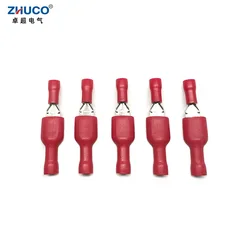 10Pairs FDFD1.25-250 MDD1.25-250 Female Male Faston Cable Brass Crimp Spade Terminal 6.35mm Red Insulated Wire Connector Plug