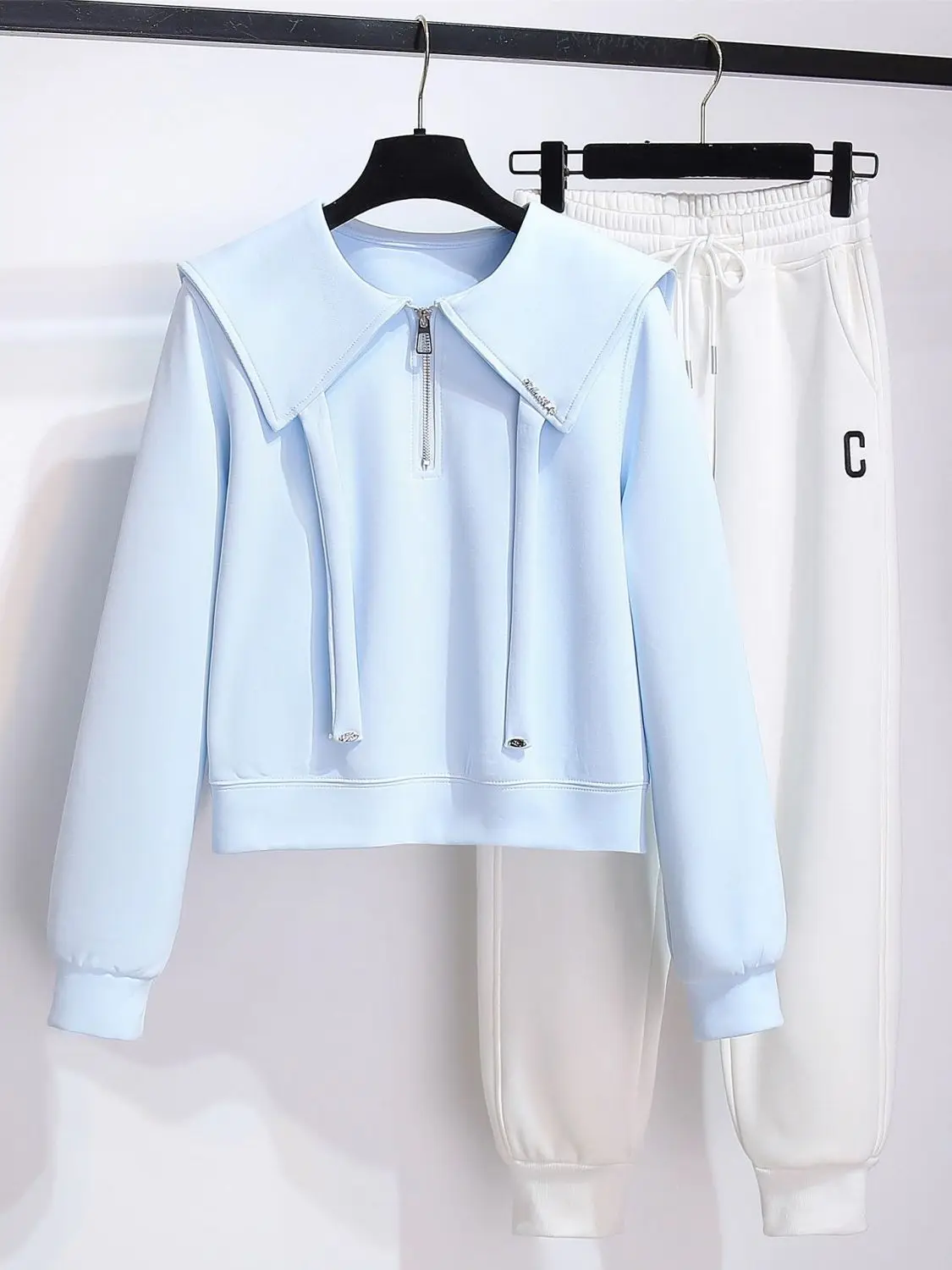 Long Sve Zipper Design Sweatirt Navy Doll Collar Dames vroege herfst nieuwe Sle ort Top Moisture ng Koreaanse versie