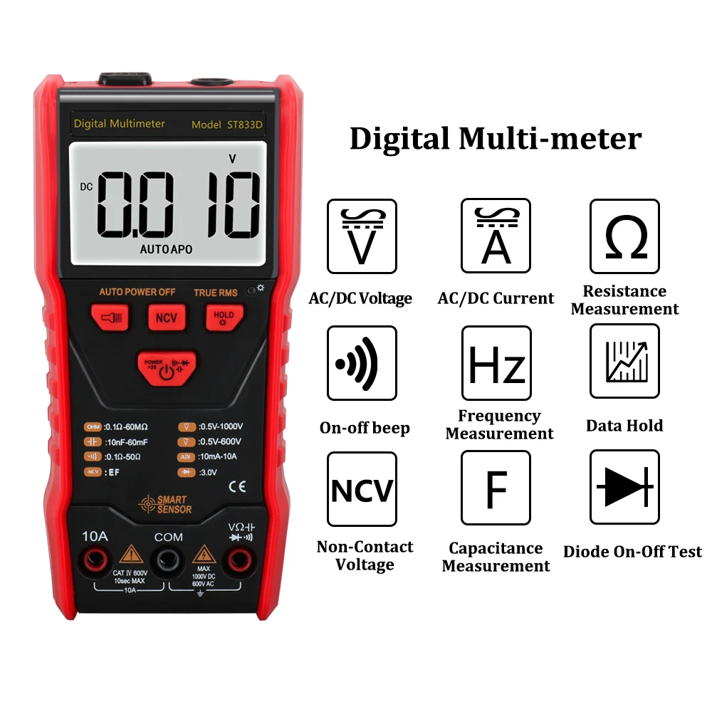 Digital Multimeter DC AC Voltage Current Tester Voltmeter Measurement Multitester Backlight Display Current Detector