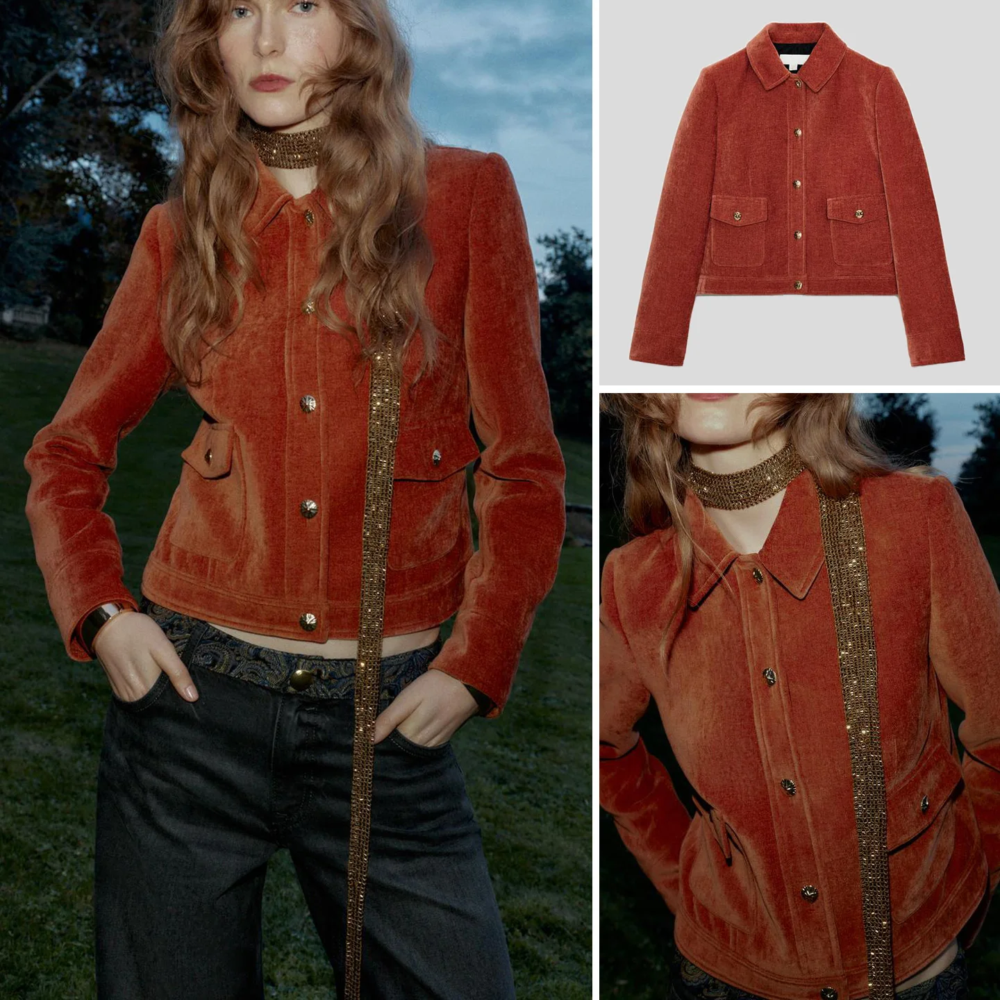 

Gold Plated Button Long Sve Velvet Jaet Spring New Women's Faion Pad oulder Notch Lapel ort Outerwear Coat