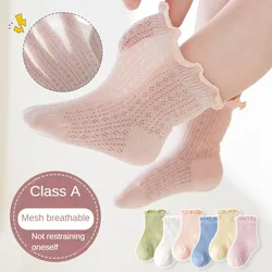 Chaussettes d'Été Courtes et Fines en Maille de Classe A pour Bébé, Bas Doux et Respirants en Coton Peigné, Solide, en Dentelle, à Large Bouche