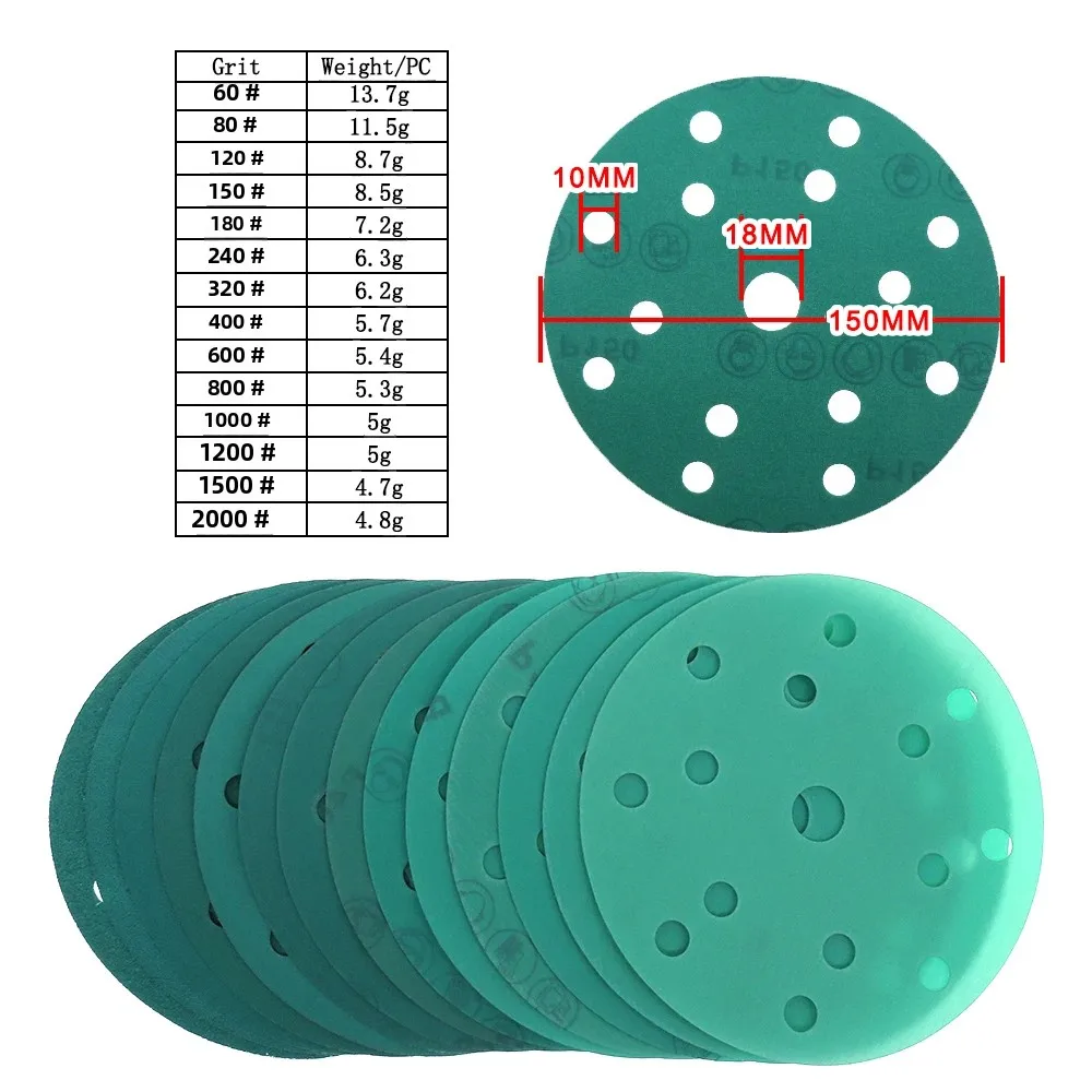 5/10Pcs Hook and Loop Sanding Disc 6 Inch 15 Holes 60 to 2000 Grit Polyester Film 150MM Sandpaper Wet and Dry for Orbital Sander
