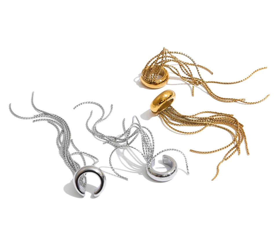 Yhpup 1 Stück Edelstahl Lange Quastenkette Ohrklemme Knorpel-Ohrringe Eleganter Beliebter Charmanter Ohrknochen-Schmuck – Detail 2