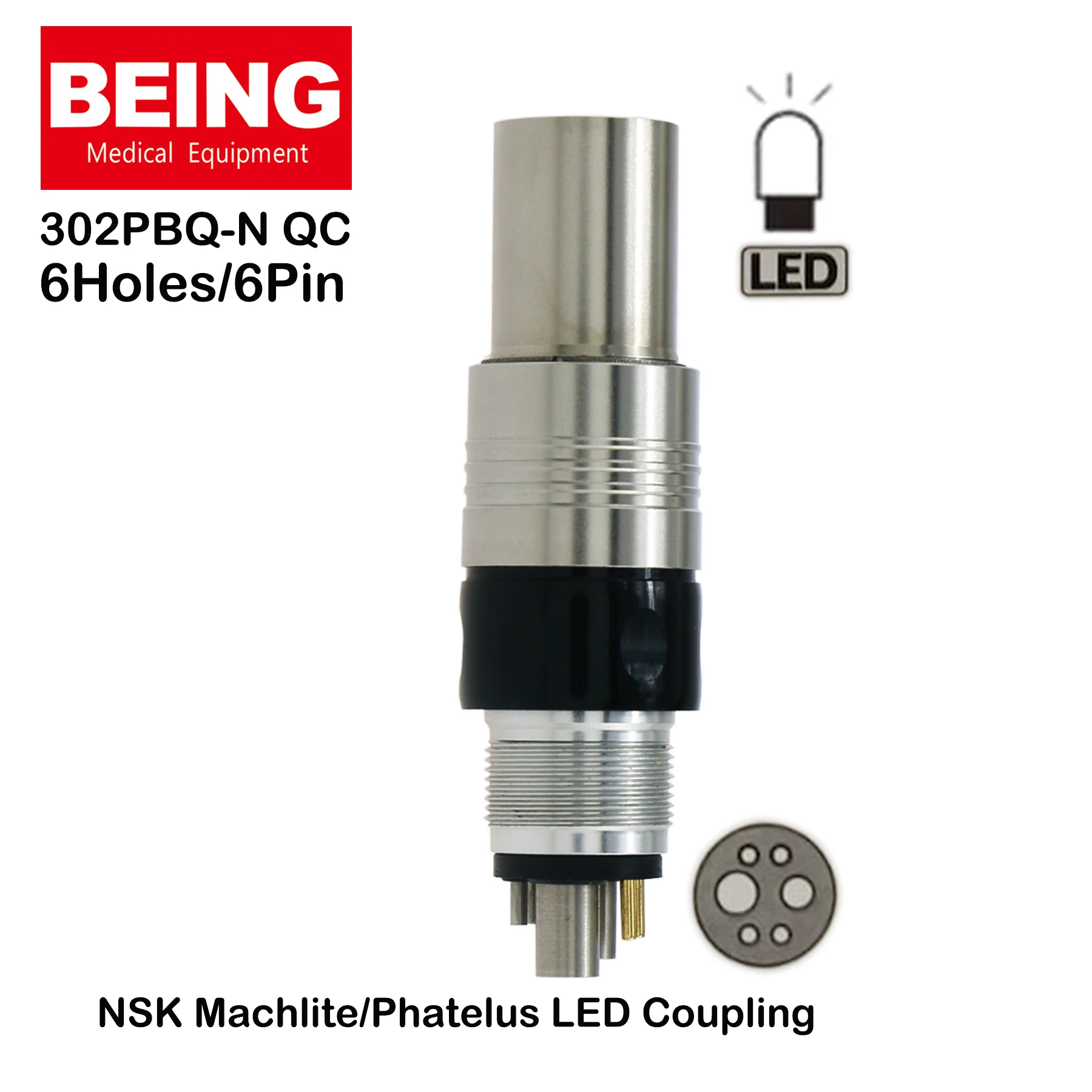 Being Dental Coupling 4Holes LED Coupler 6Pin 6Holes For KAVO NSK Sirona Type LED Fiber Optic High Speed Turbine Handpiece