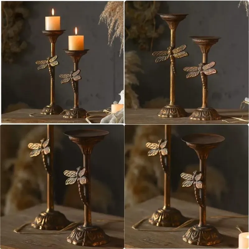 Vintage European Wrought Iron Cylindrical Candlestick Holder Durable Home Decor Romantic Dining Table Decoration