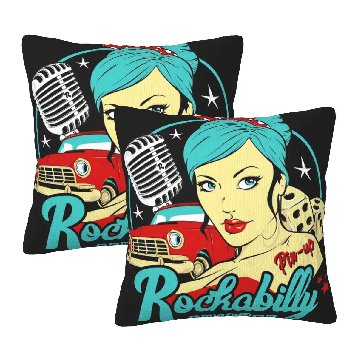 Rockabilly Pin Up Girl Sock Hop Vintage Classic Square pillow Set of 2 Travel Soft Joke Holiday house Creative