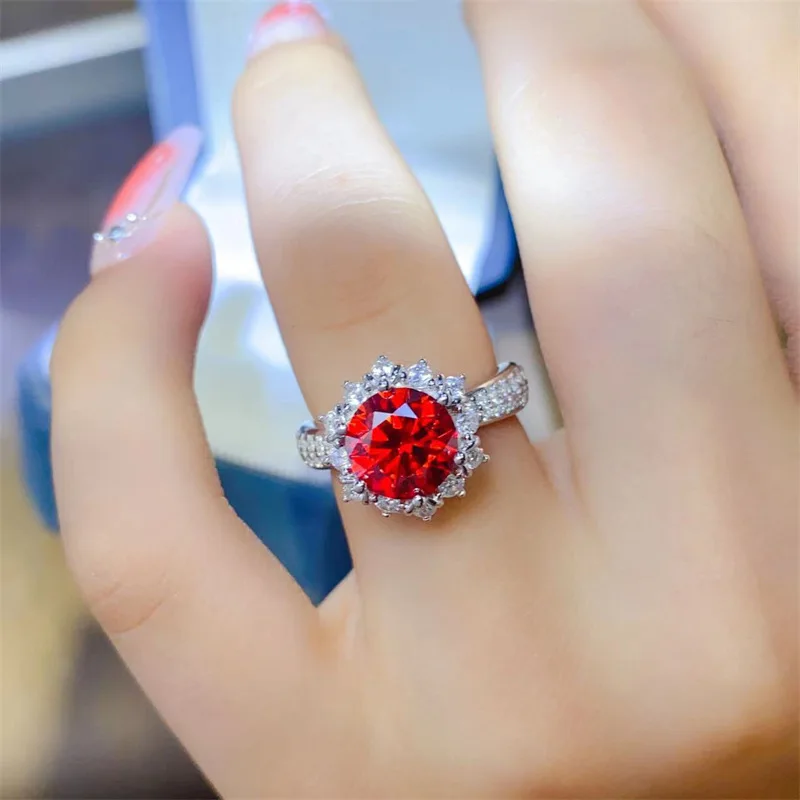 Houtros 2ct D Color Moissanite Ring for Women 925 Sterling Silver Pigeon Blood Red Diamond Ring Party Fine Jewelry Test Passed