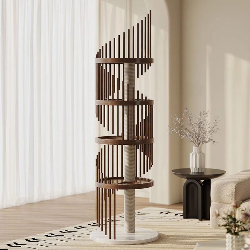 Large Handmade Wooden Cat Tower With Ladder Hammock Indoor Pet Play Tree For Cat Kitten Daily Entertainment Rest
