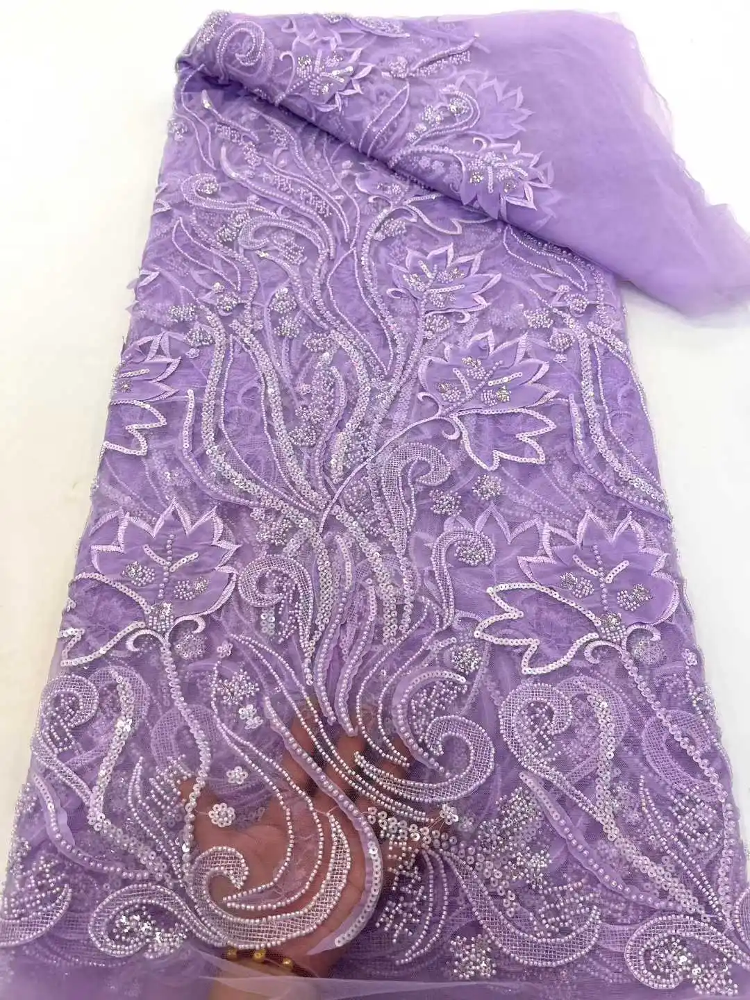 Lo más nuevo, tela de tul con cuentas y apliques 3D africanos verdes, tela de encaje bordado de lentejuelas francesas de alta calidad para vestidos de fiesta SZ1552