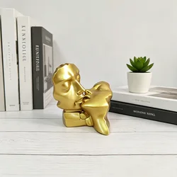 Abstract Kissing Couple Statue Modern Resin Sculpture Romantic Home Decor for Living Room Office Wedding Gift