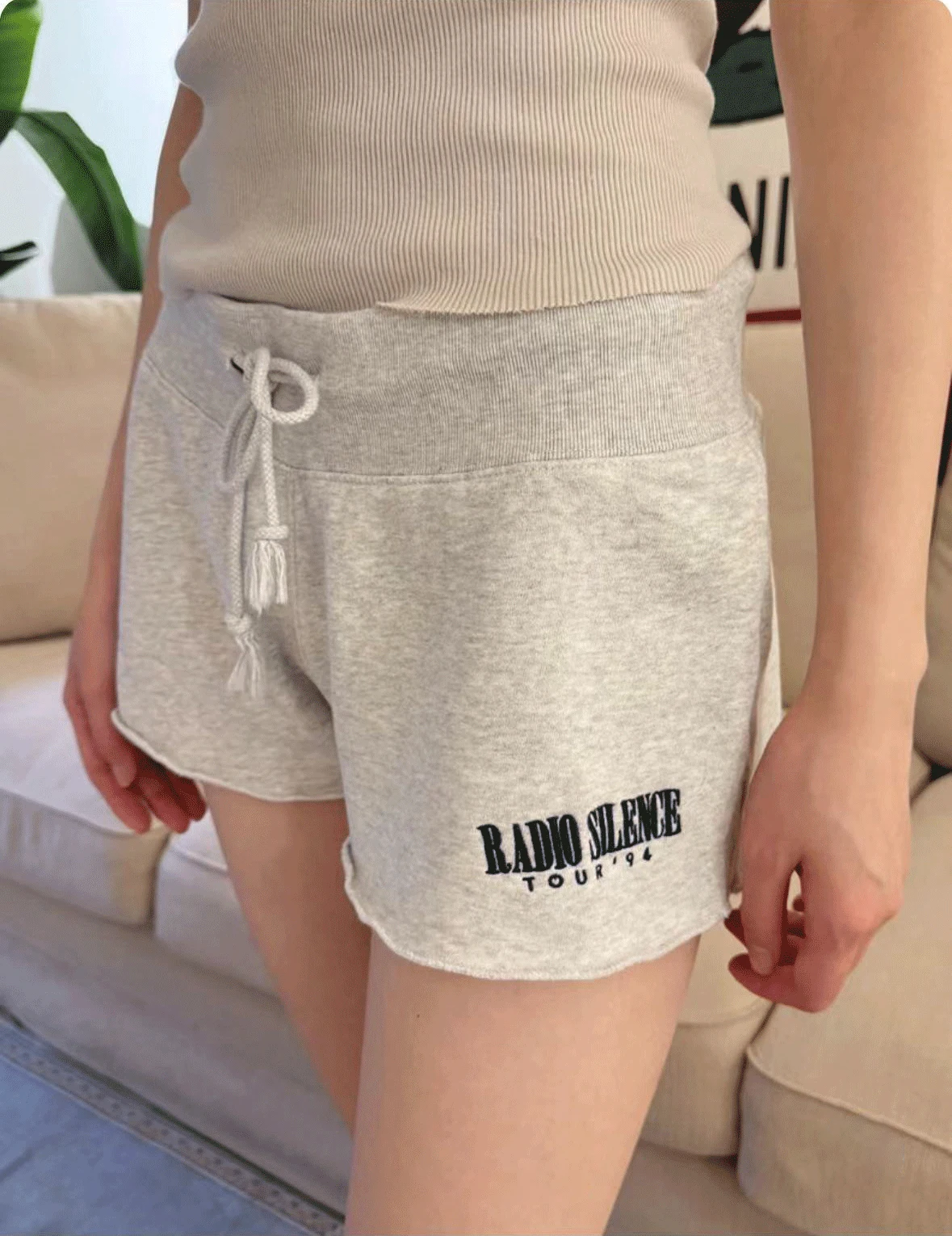 Shorts de algodão para mulheres, streetwear vintage, suéter cinza casual, calça baixa de bainha crua, carta bordada, verão