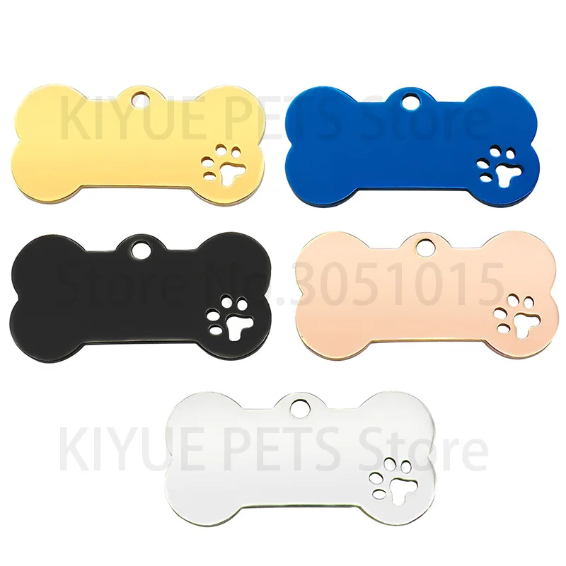 Imagem -03 - Cão Osso Tag Forma de Personalizado Gravado id Nome Endereço para Filhote de Cachorro Metal Pingente Chaveiro Anti-perdido Aço Inoxidável 100 Peças