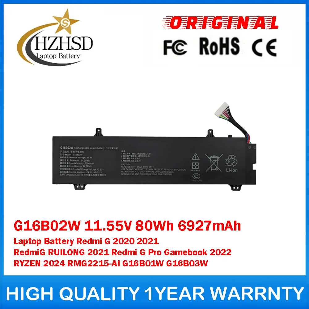 G16B02W 11.55V 80Wh 6927mAh Genuine Original Laptop Battery For Xiaomi Redmi G 2020 2021 G RUILONG 2021 G Pro Gamebook2022 RYZEN