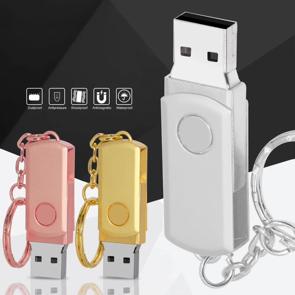 Flash Drive USB Mini, pena Drive portabel bisnis perak kapasitas nyata logam dengan gantungan kunci stik memori 64GB/32GB/16GB/8GB/4GB