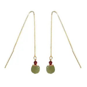 Ventfille Gold Color Hetian Jade Earrings for Women Green Round Jewelry Girlsギフトドロップシッピング卸売 10ベストセールスヘティアンジェイドイヤリング-1