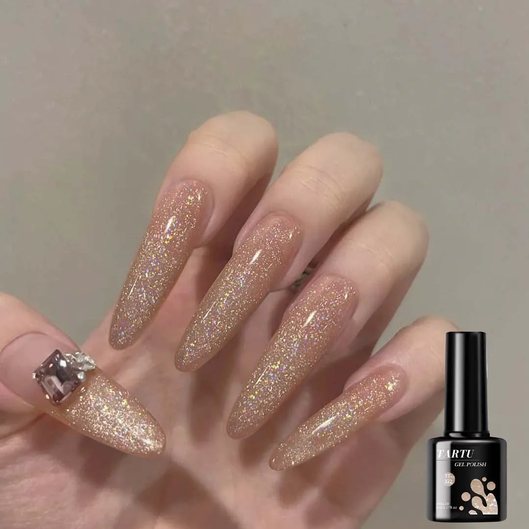 Esmalte de uñas de Gel holográfico con lentejuelas brillantes de color caqui, 8ml, LED extraíble/UV, lentejuelas brillantes de larga duración, salón de manicura para el hogar