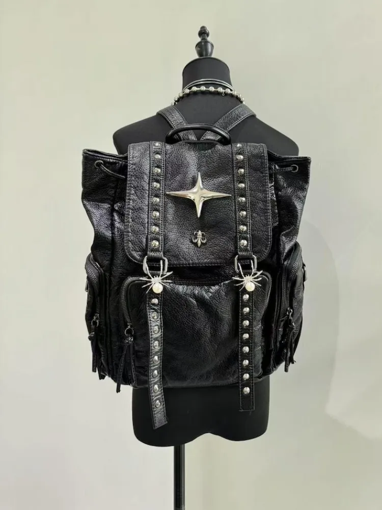 

Gothic Punk PU Leather Shoulder Bag Rivet Y2K Backpack for Women’s Vintage Harajuku Backpacks College Large Capacity Bag